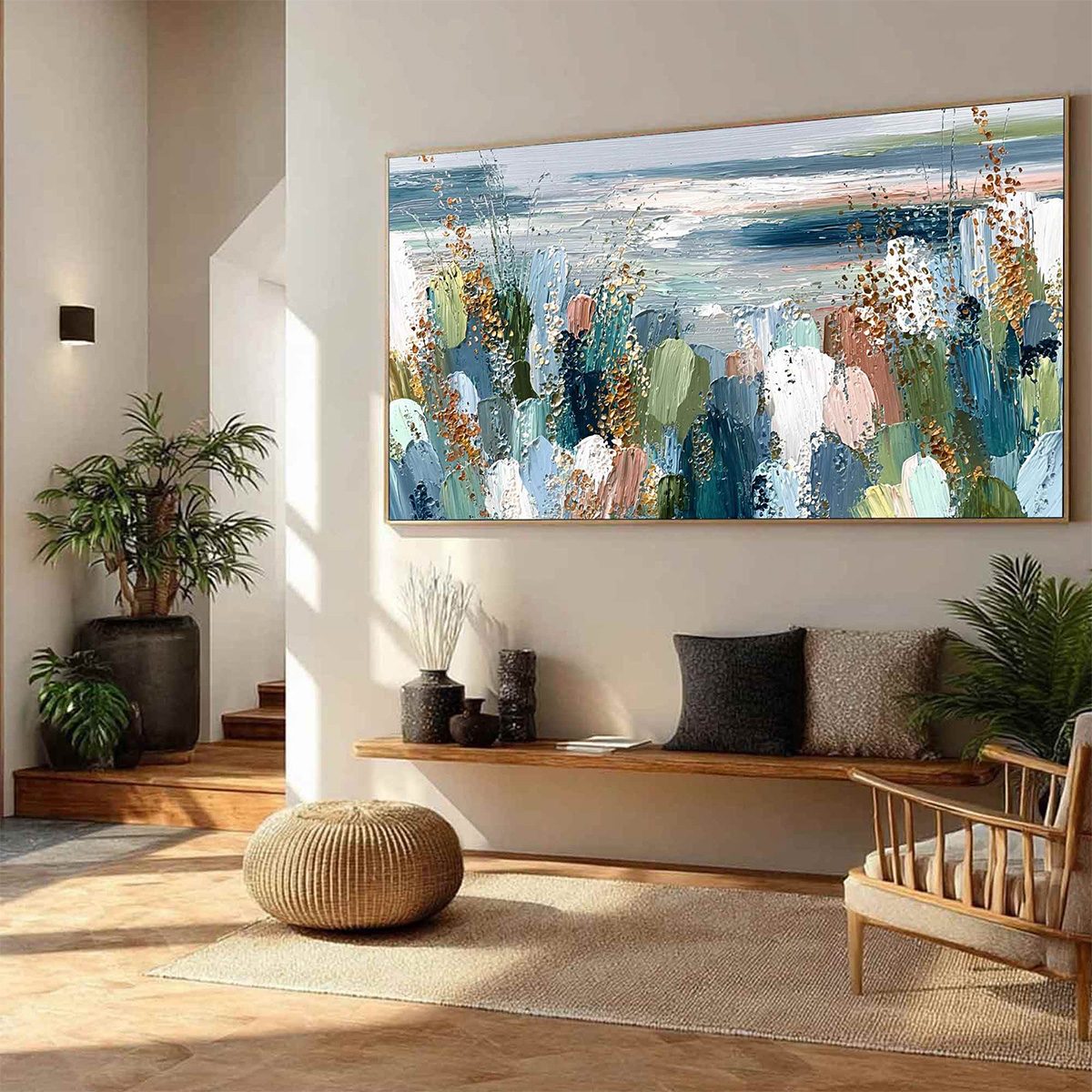 COASTAL BLOOM: Textured Abstract Seascape Impasto Oil Painting - Image 8