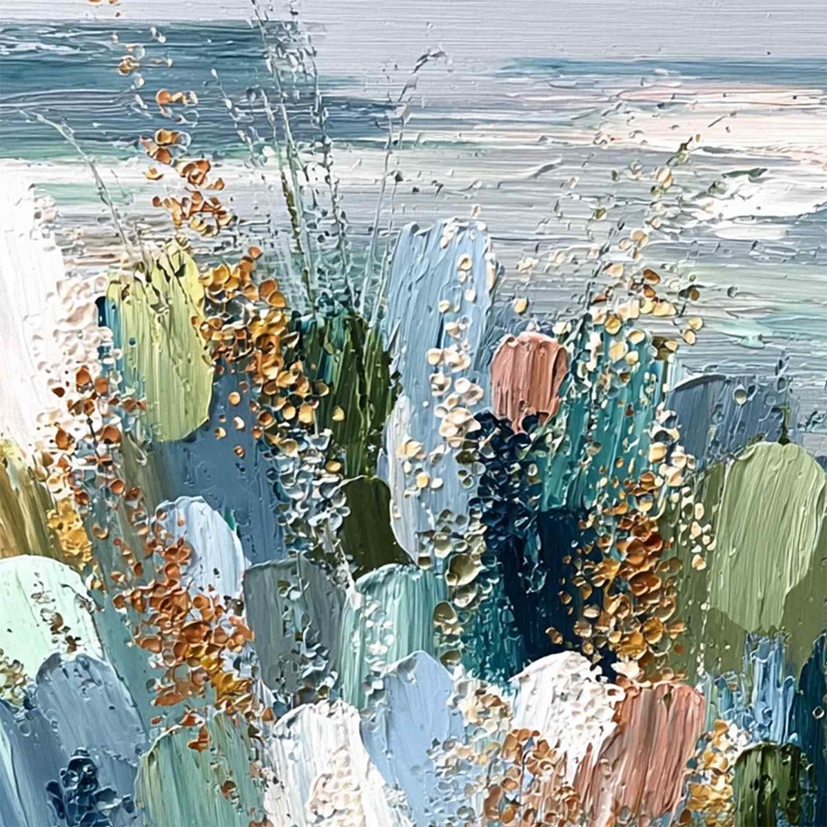 COASTAL BLOOM: Textured Abstract Seascape Impasto Oil Painting - Image 3