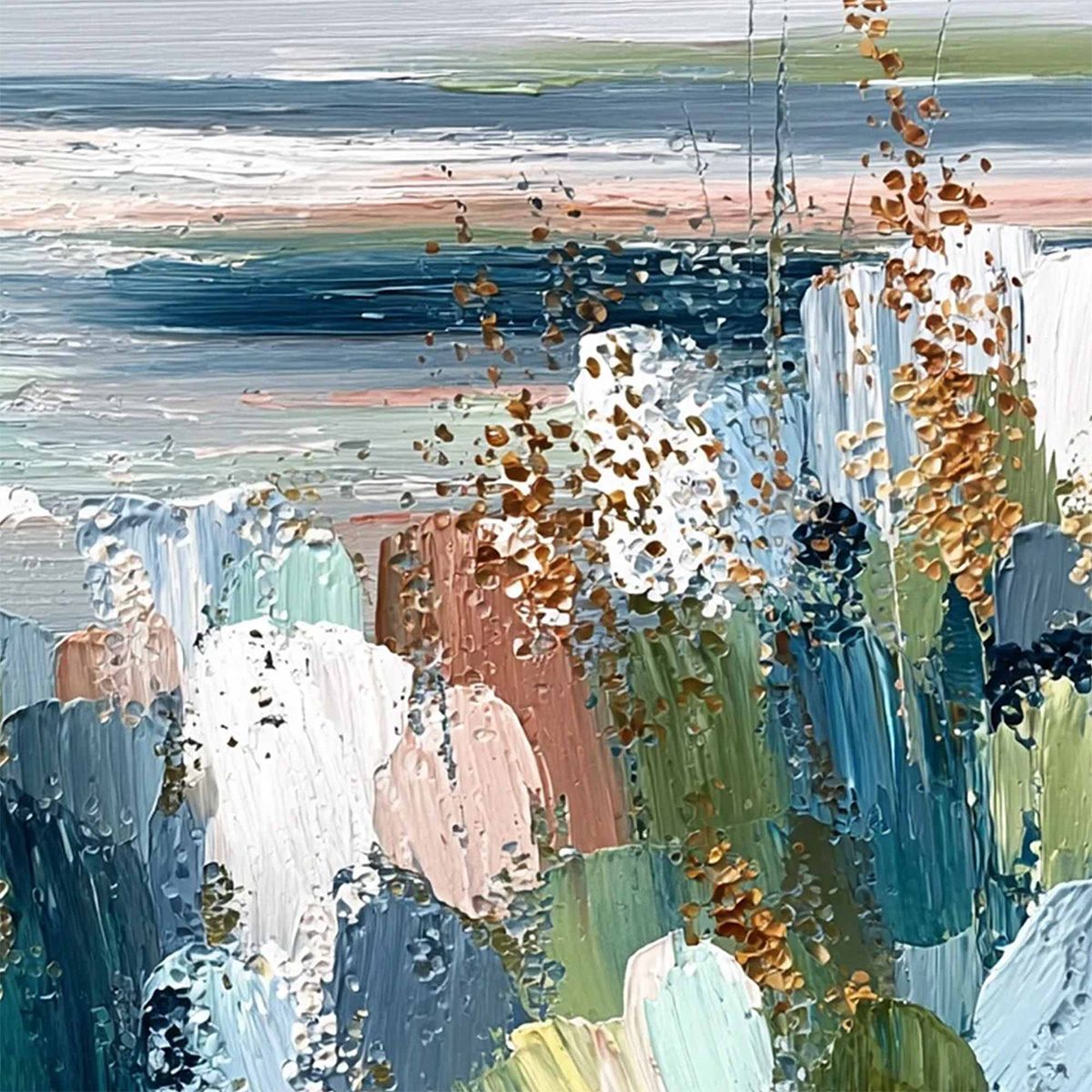 COASTAL BLOOM: Textured Abstract Seascape Impasto Oil Painting - Image 5