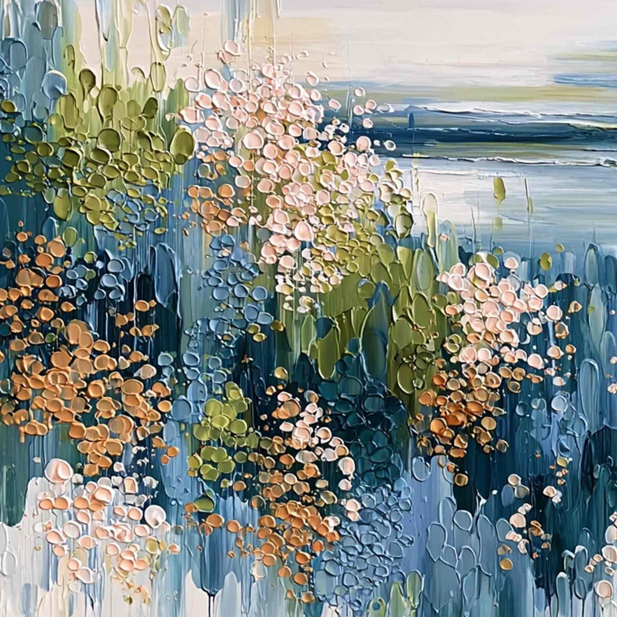 COASTAL BLOOM: Textured Impasto Painting Floral Coastline - Image 3