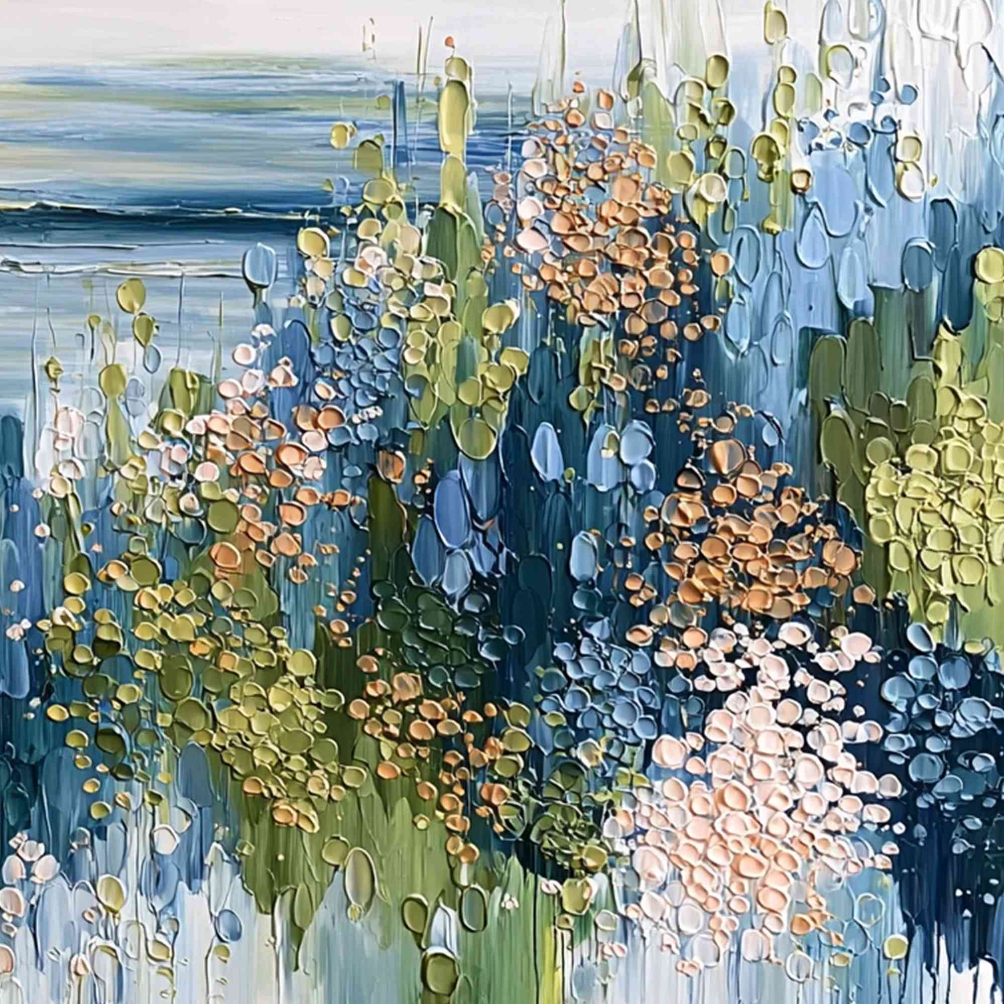 COASTAL BLOOM: Textured Impasto Painting Floral Coastline - Image 5