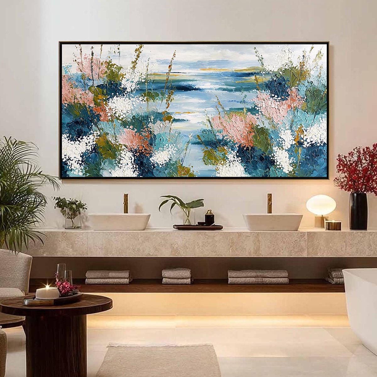 COASTAL BLOOM: Textured Impasto Painting of a Floral Coastline - Image 4