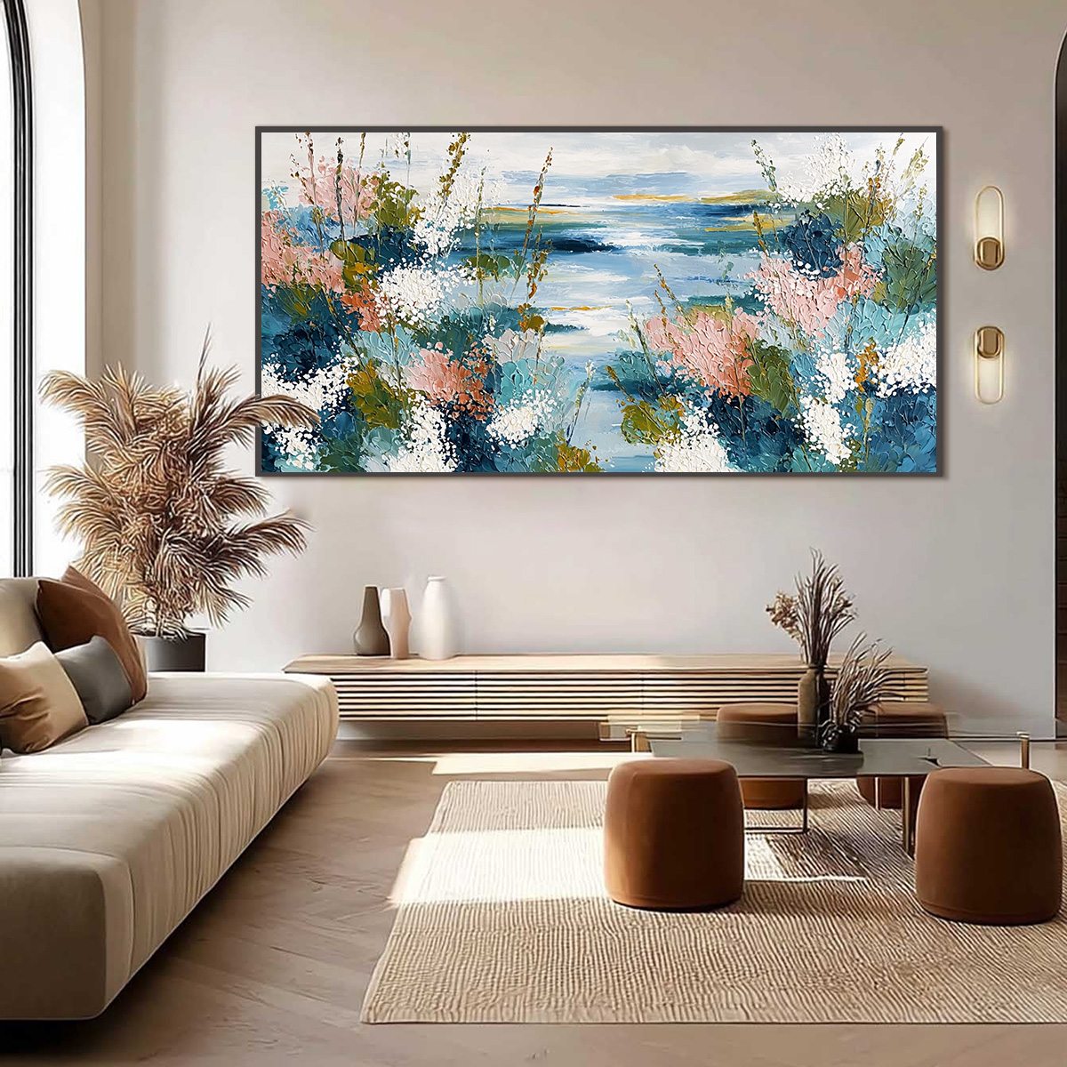 COASTAL BLOOM: Textured Impasto Painting of a Floral Coastline - Image 6