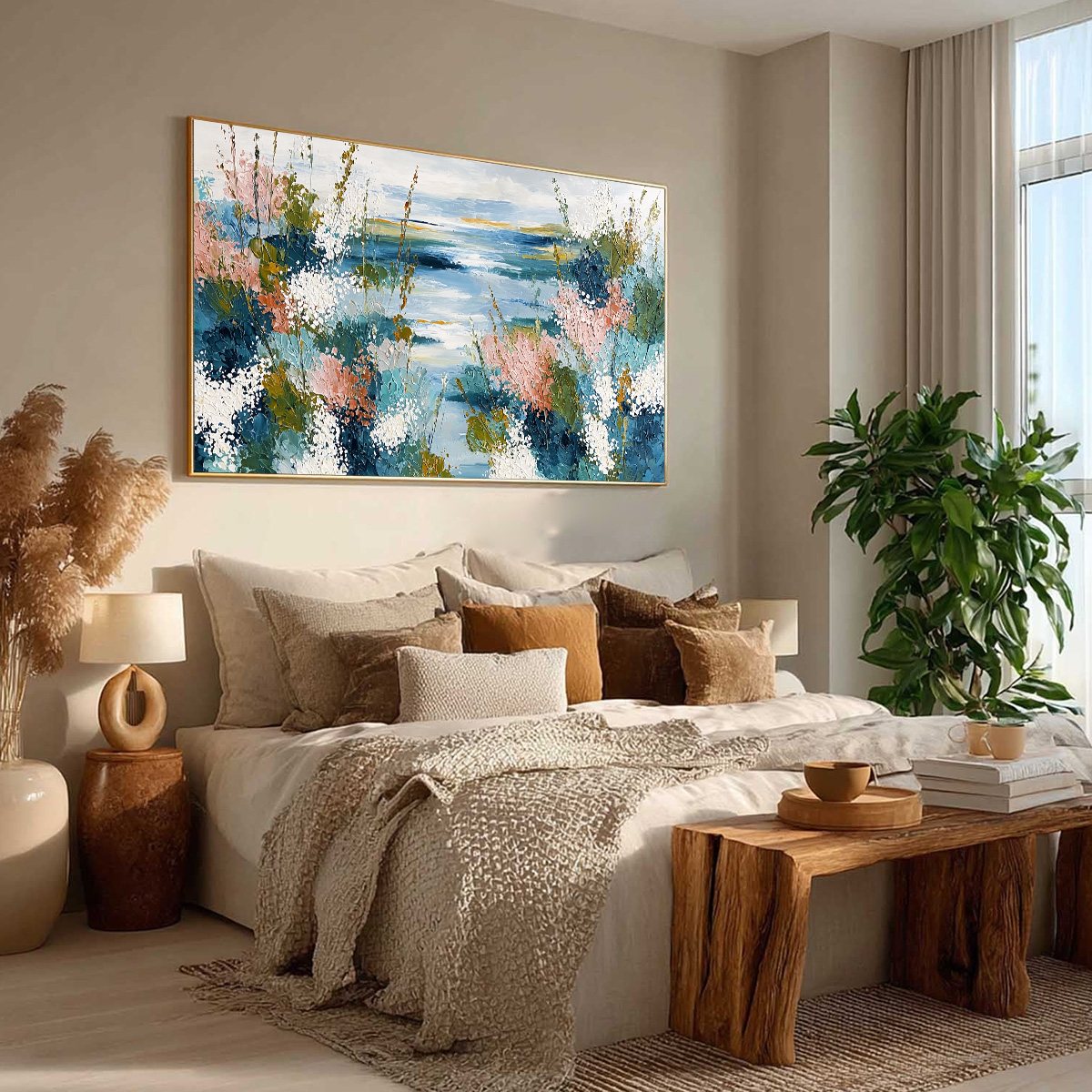COASTAL BLOOM: Textured Impasto Painting of a Floral Coastline - Image 8