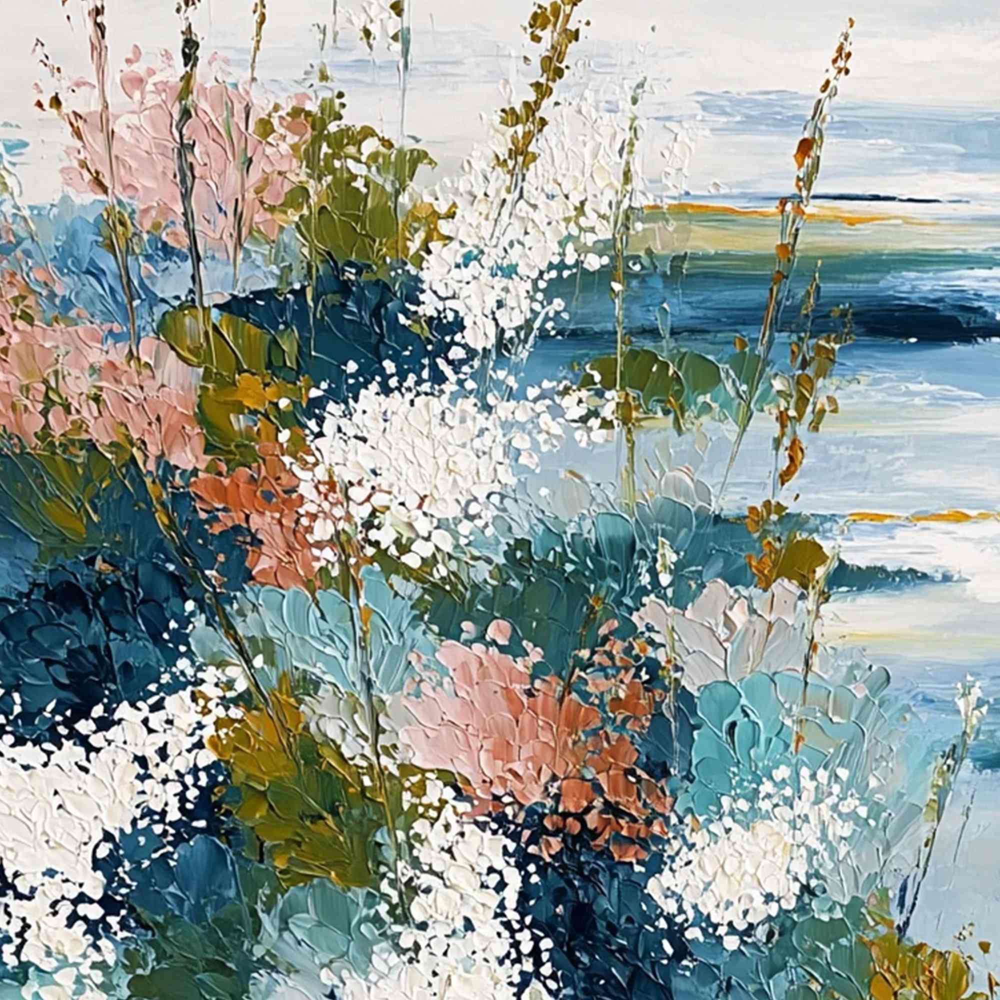 COASTAL BLOOM: Textured Impasto Painting of a Floral Coastline - Image 3