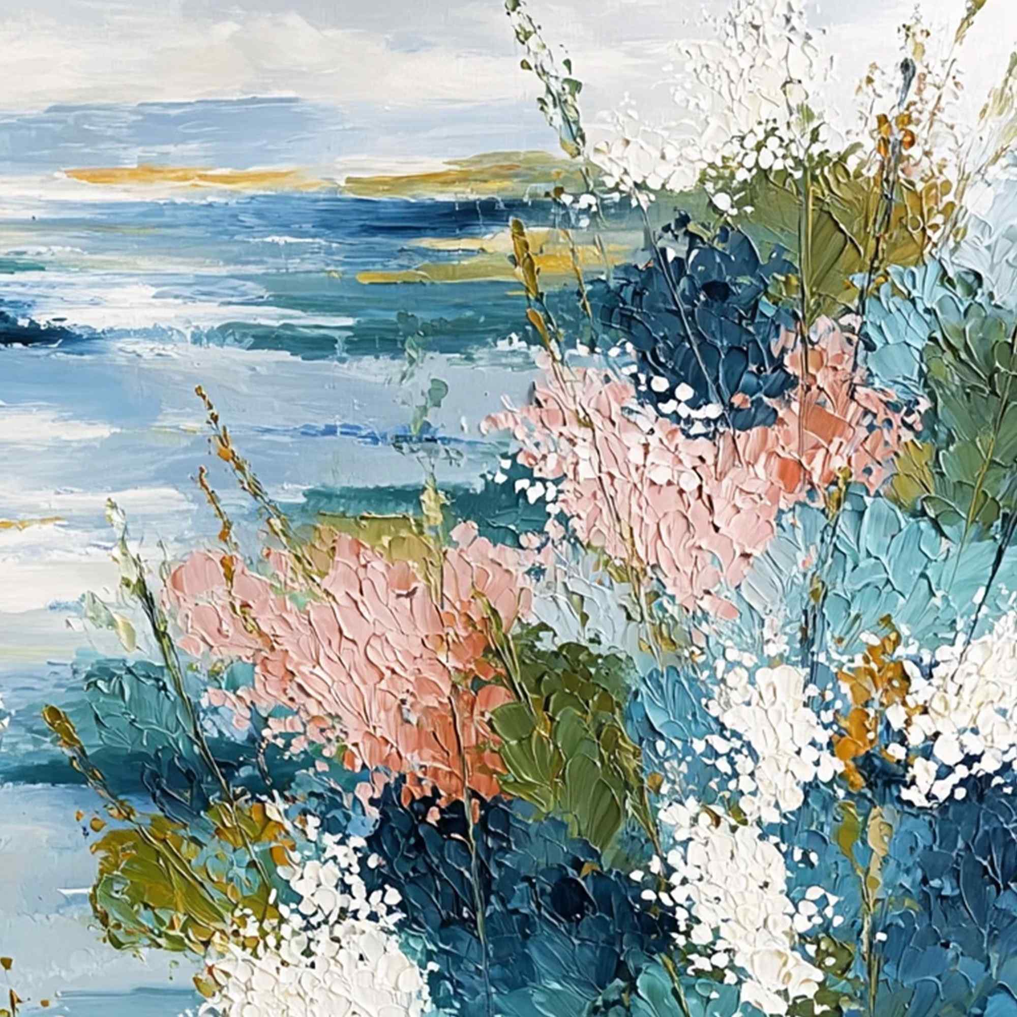 COASTAL BLOOM: Textured Impasto Painting of a Floral Coastline - Image 5