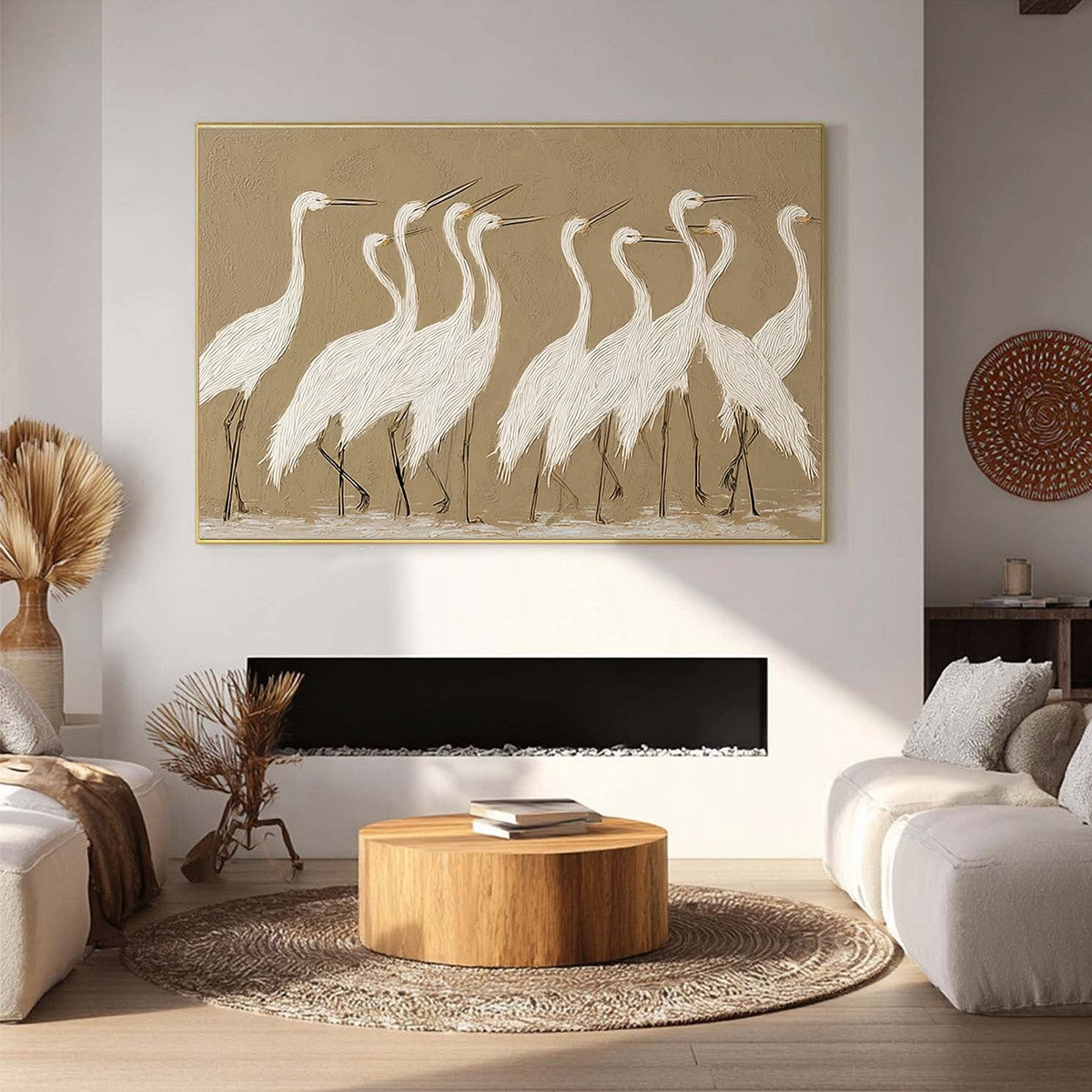 COASTAL CONGREGATION: Textured Wabi Sabi Egret Painting on Neutral Canvas - Image 6