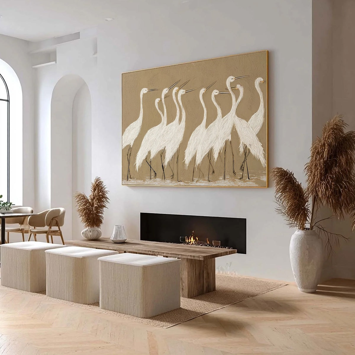 COASTAL CONGREGATION: Textured Wabi Sabi Egret Painting on Neutral Canvas - Image 7