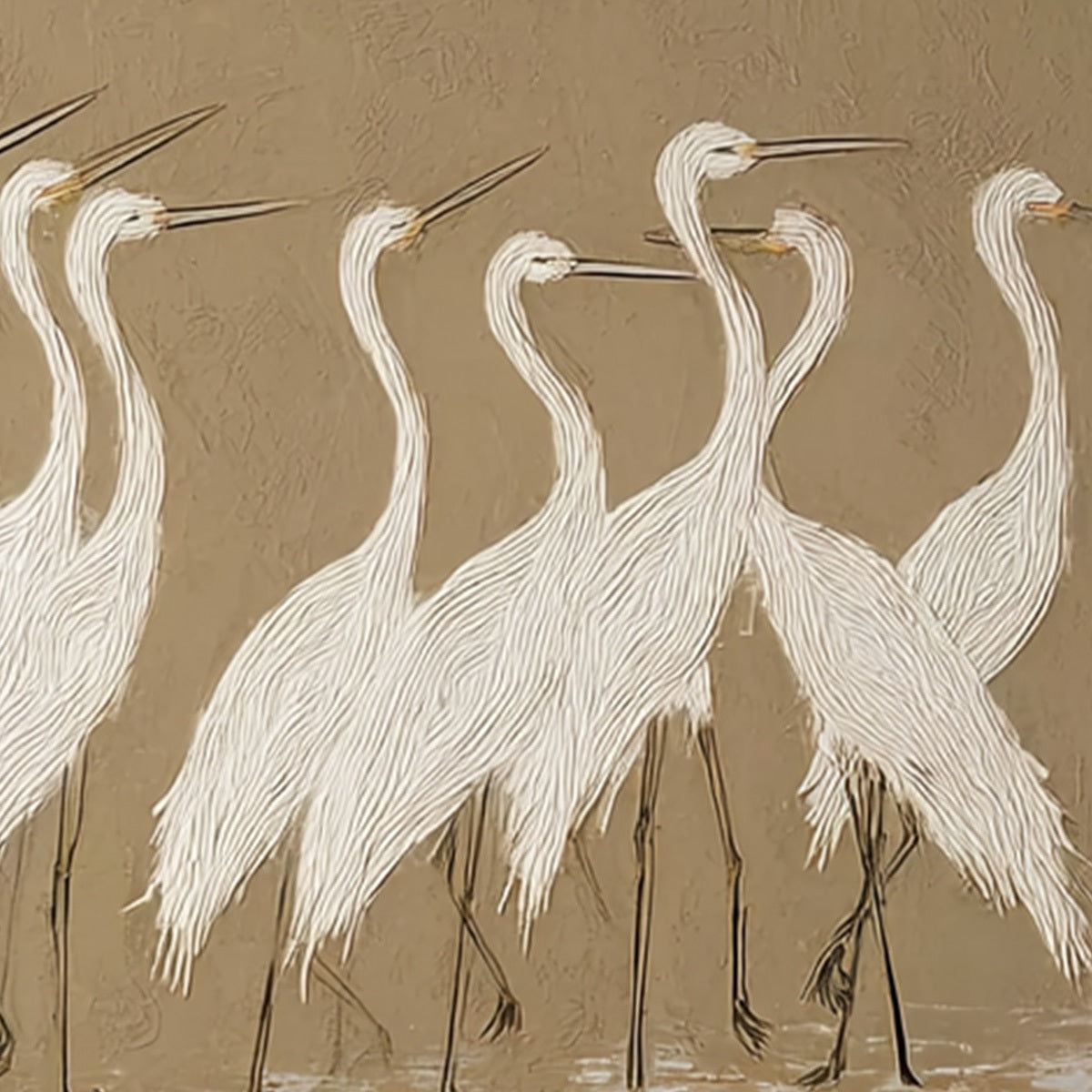 COASTAL CONGREGATION: Textured Wabi Sabi Egret Painting on Neutral Canvas - Image 3