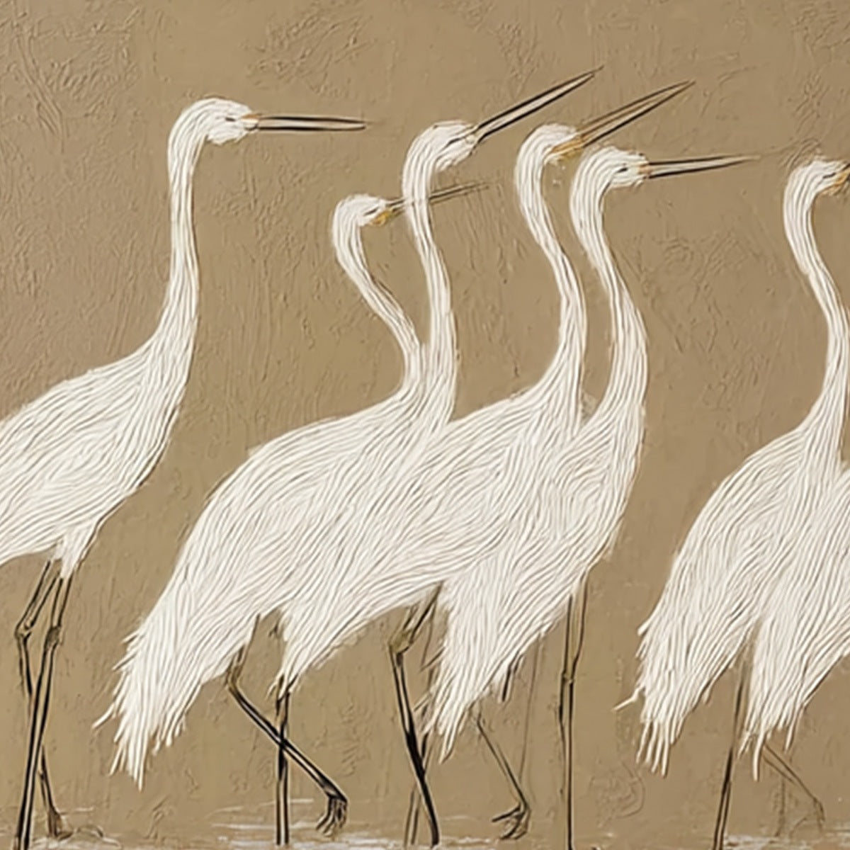 COASTAL CONGREGATION: Textured Wabi Sabi Egret Painting on Neutral Canvas - Image 5