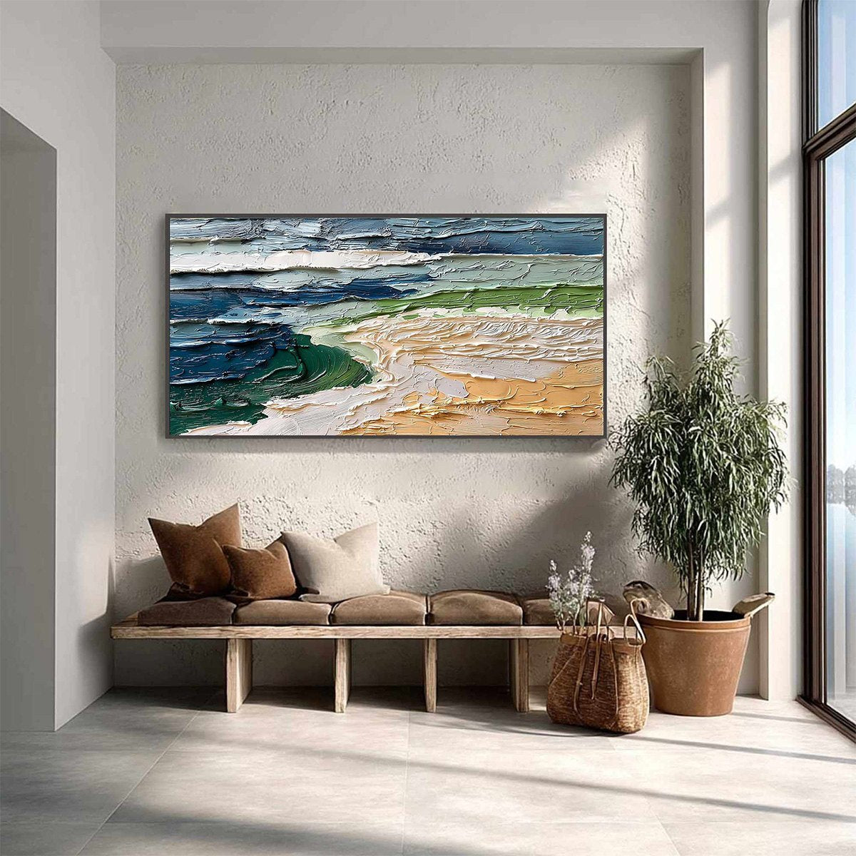 COASTAL DRIFT: Textured Abstract Seascape Impasto Oil Painting - Image 4