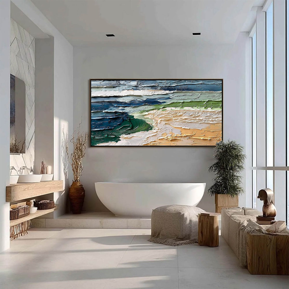 COASTAL DRIFT: Textured Abstract Seascape Impasto Oil Painting - Image 6