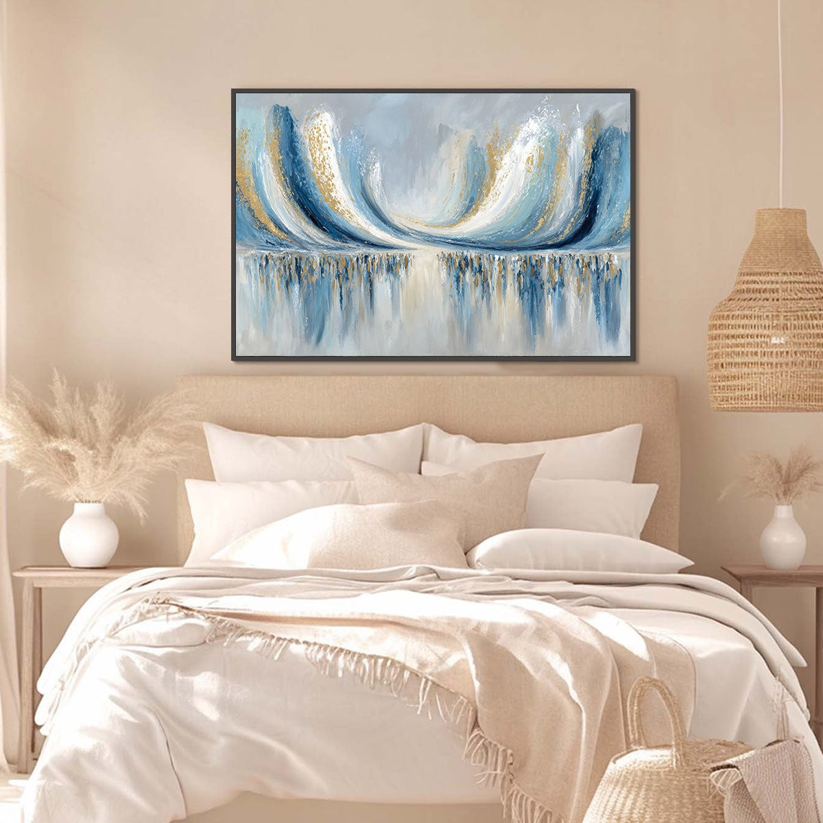 COASTAL ECHOES: Abstract Gold & Blue Textured Seascape Painting - Image 4