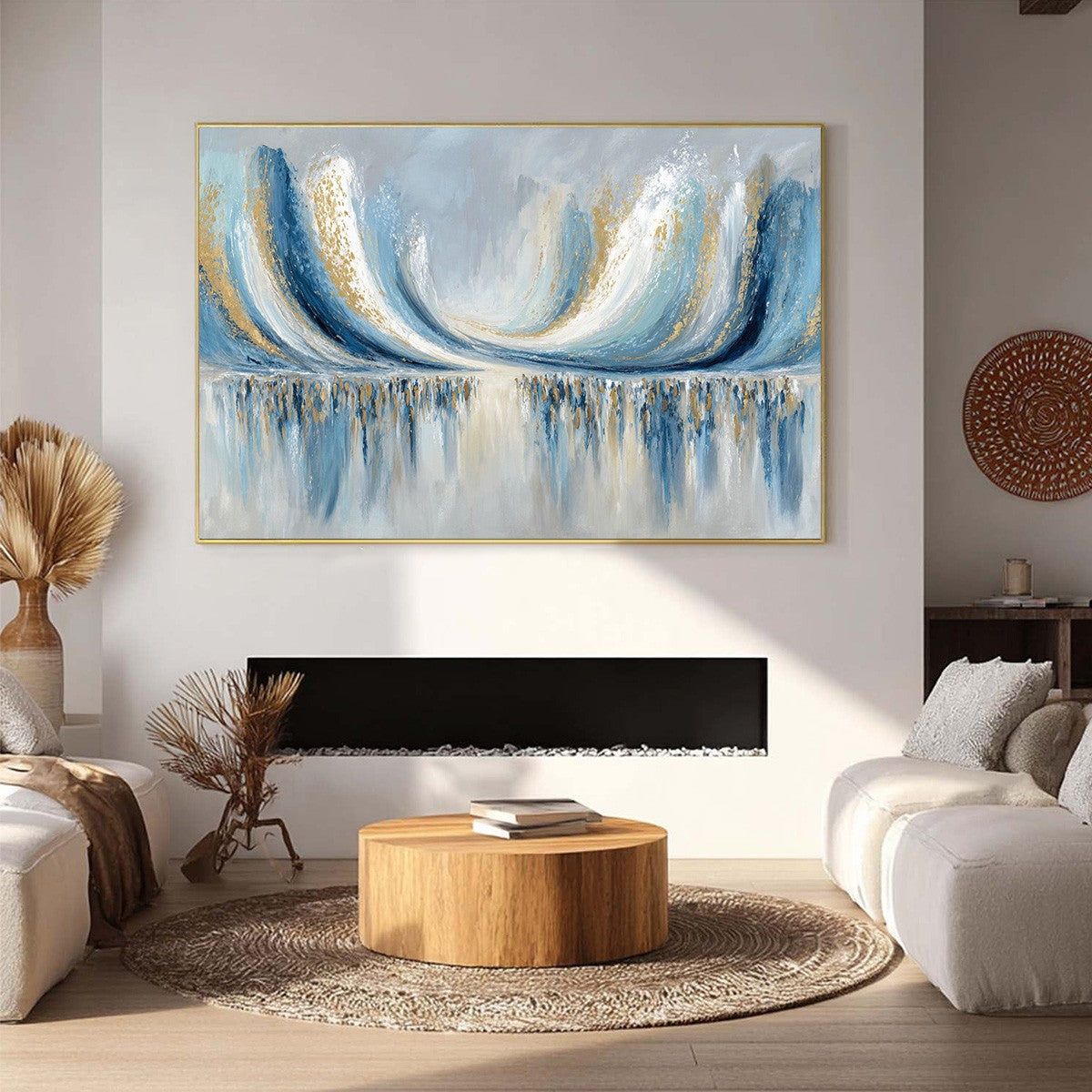 COASTAL ECHOES: Abstract Gold & Blue Textured Seascape Painting - Image 6