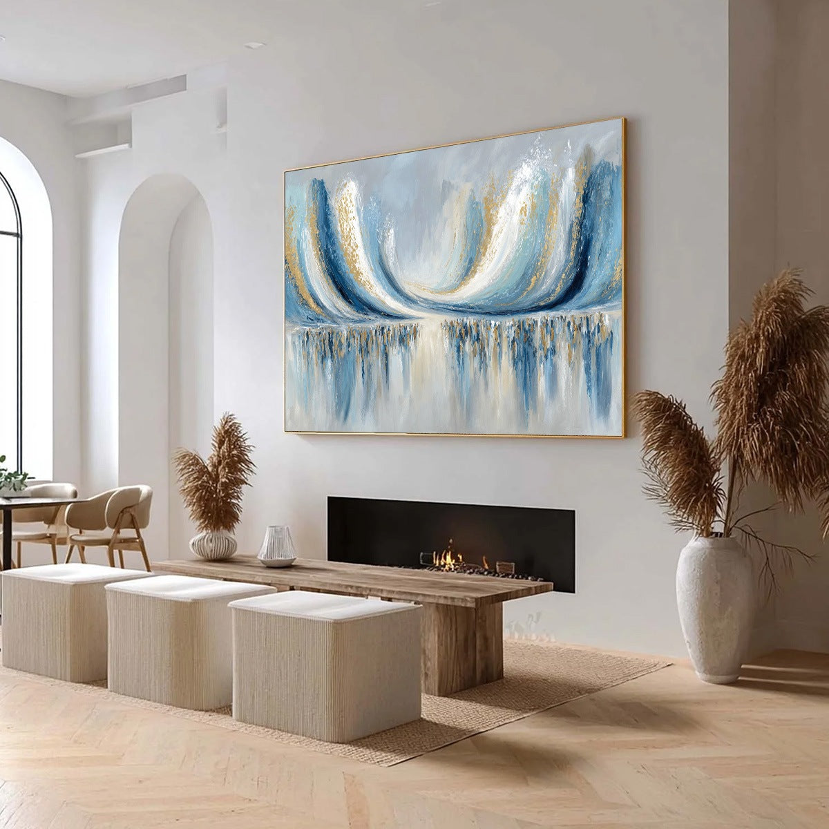 COASTAL ECHOES: Abstract Gold & Blue Textured Seascape Painting - Image 7
