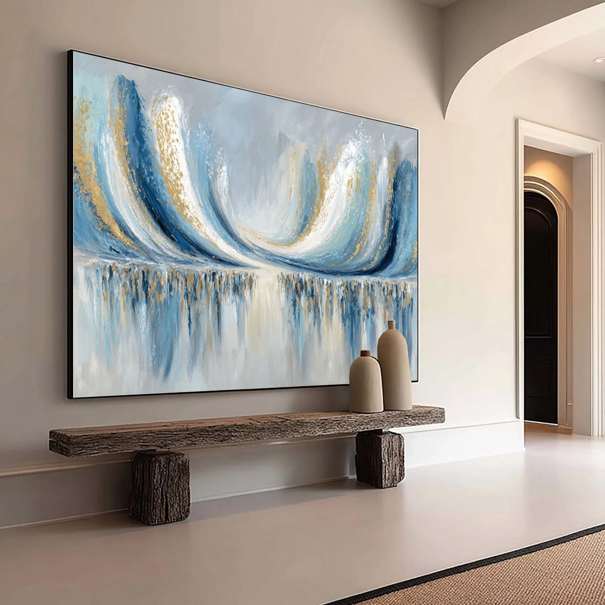 COASTAL ECHOES: Abstract Gold & Blue Textured Seascape Painting - Image 8