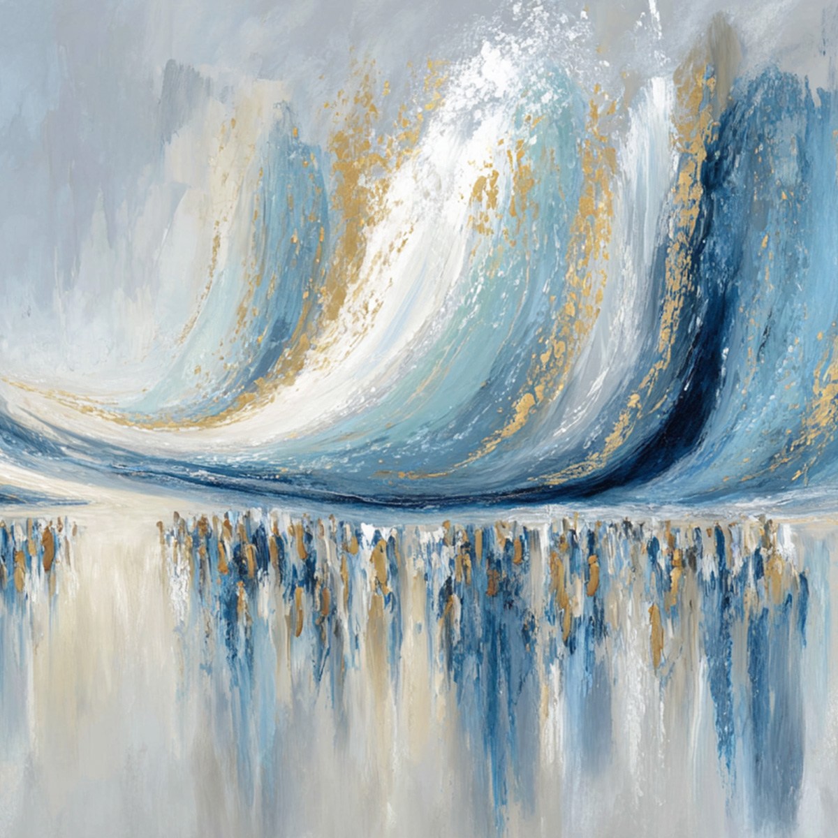 COASTAL ECHOES: Abstract Gold & Blue Textured Seascape Painting - Image 3