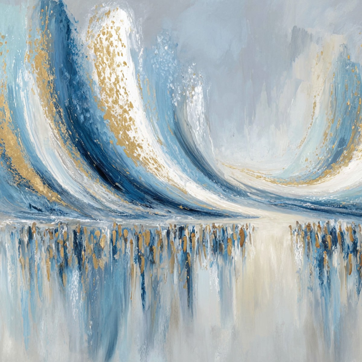 COASTAL ECHOES: Abstract Gold & Blue Textured Seascape Painting - Image 5