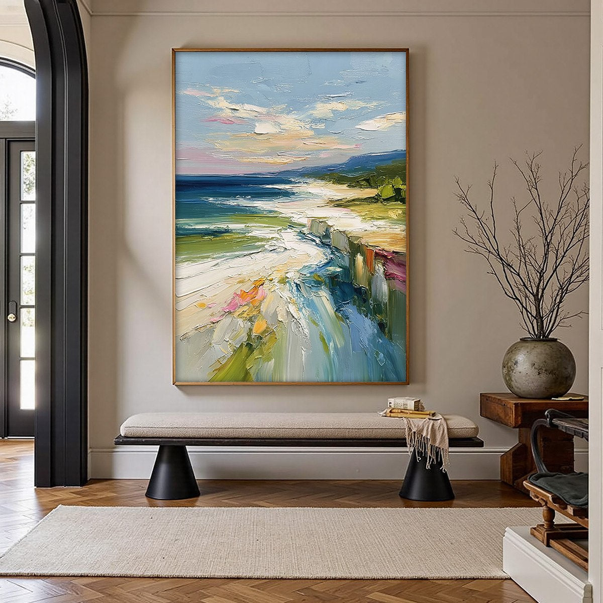 COASTAL EMBRACE: Textured Impasto Seascape Oil Painting for Wall Decor - Image 4