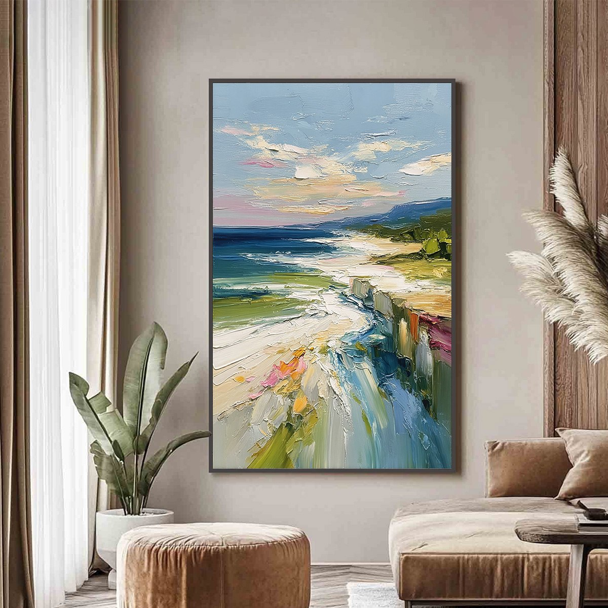 COASTAL EMBRACE: Textured Impasto Seascape Oil Painting for Wall Decor - Image 2