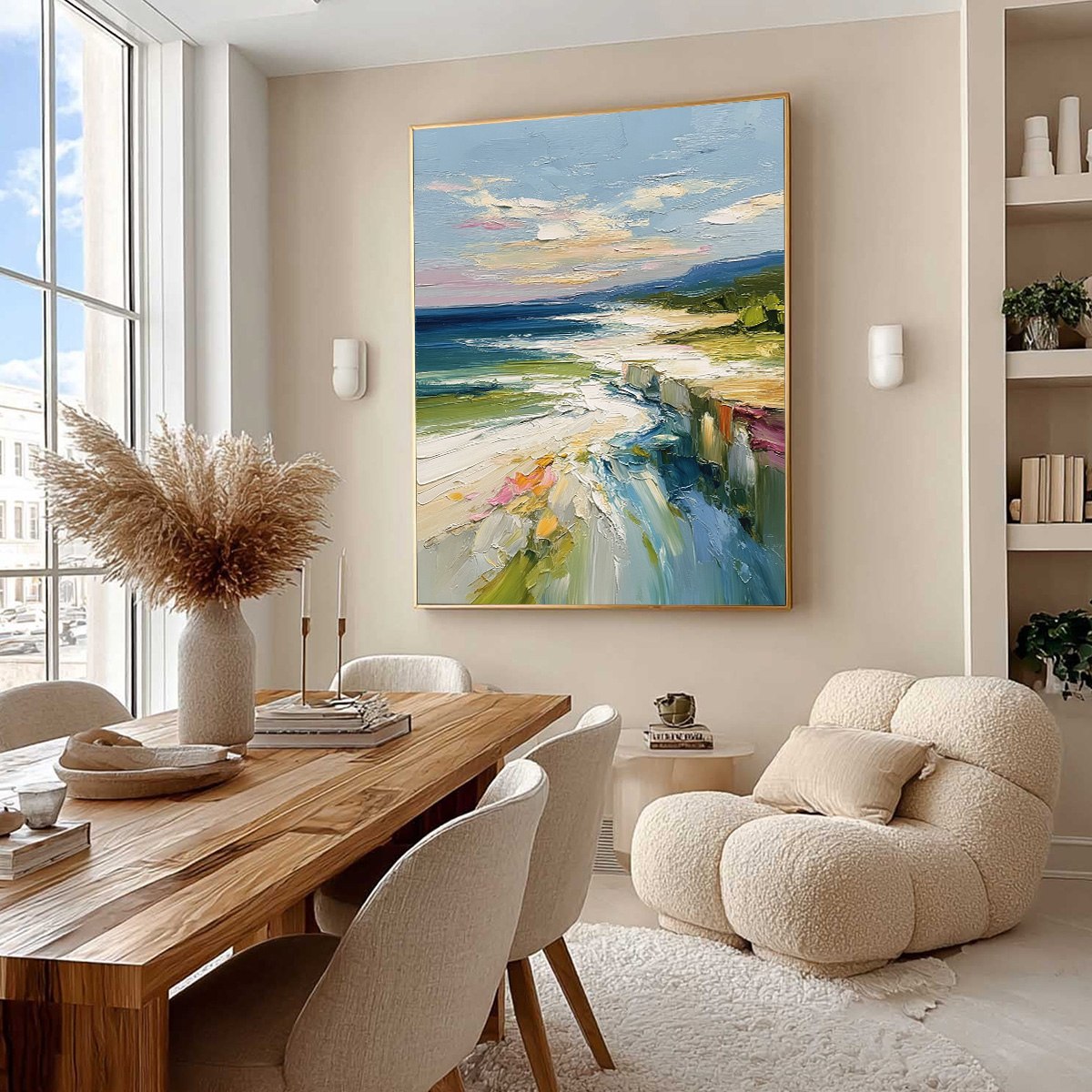 COASTAL EMBRACE: Textured Impasto Seascape Oil Painting for Wall Decor - Image 7