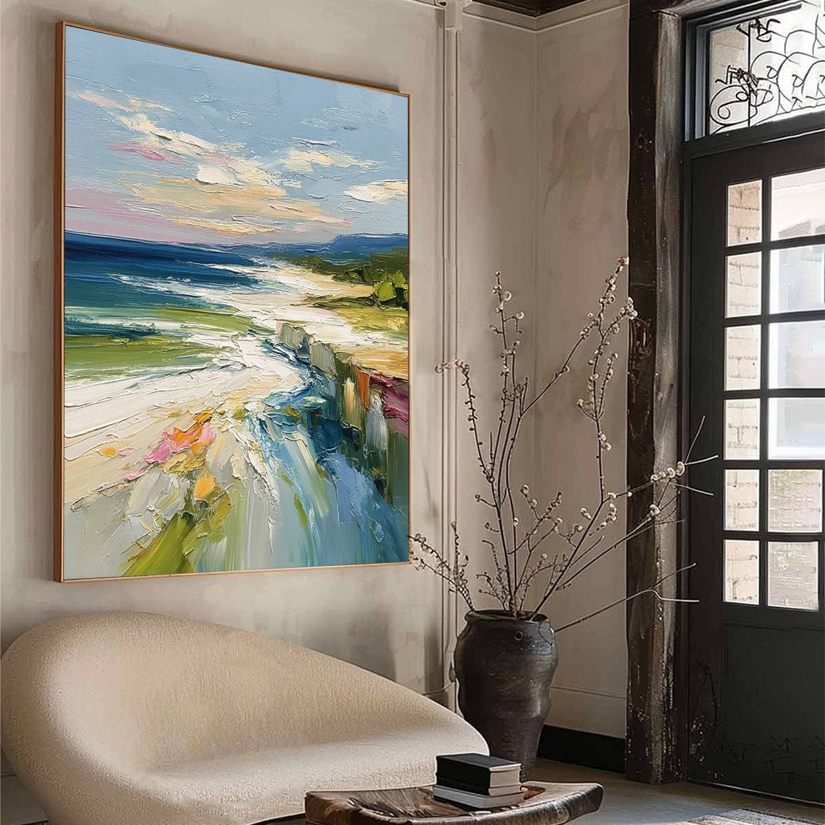 COASTAL EMBRACE: Textured Impasto Seascape Oil Painting for Wall Decor - Image 8