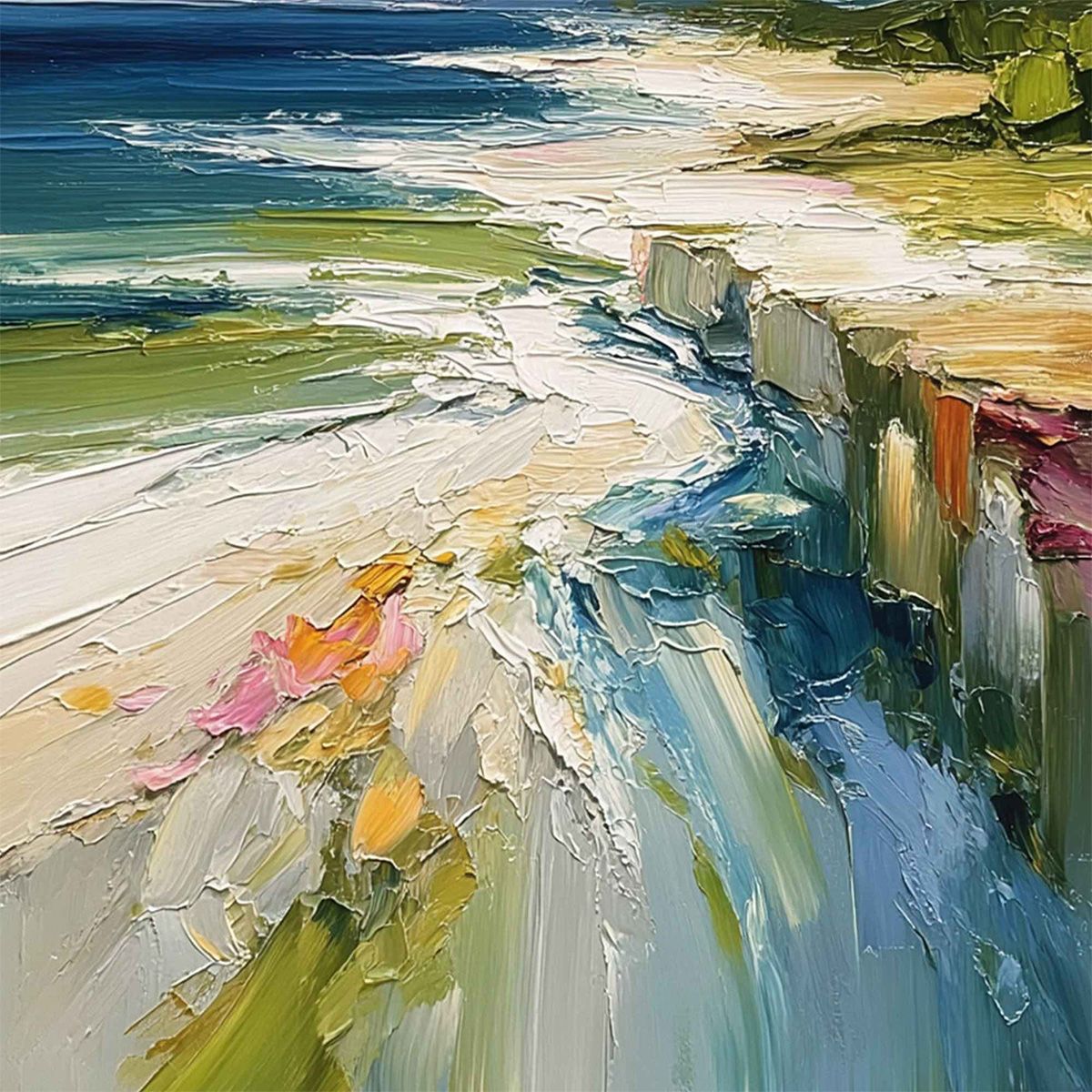 COASTAL EMBRACE: Textured Impasto Seascape Oil Painting for Wall Decor - Image 5