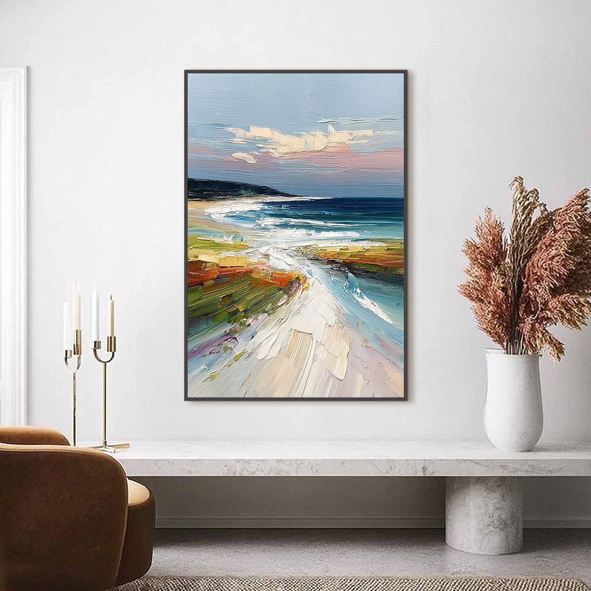COASTAL EMBRACE: Textured Impasto Seascape Oil Painting - Image 2