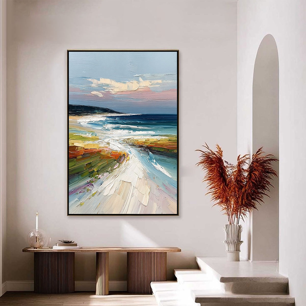 COASTAL EMBRACE: Textured Impasto Seascape Oil Painting - Image 4