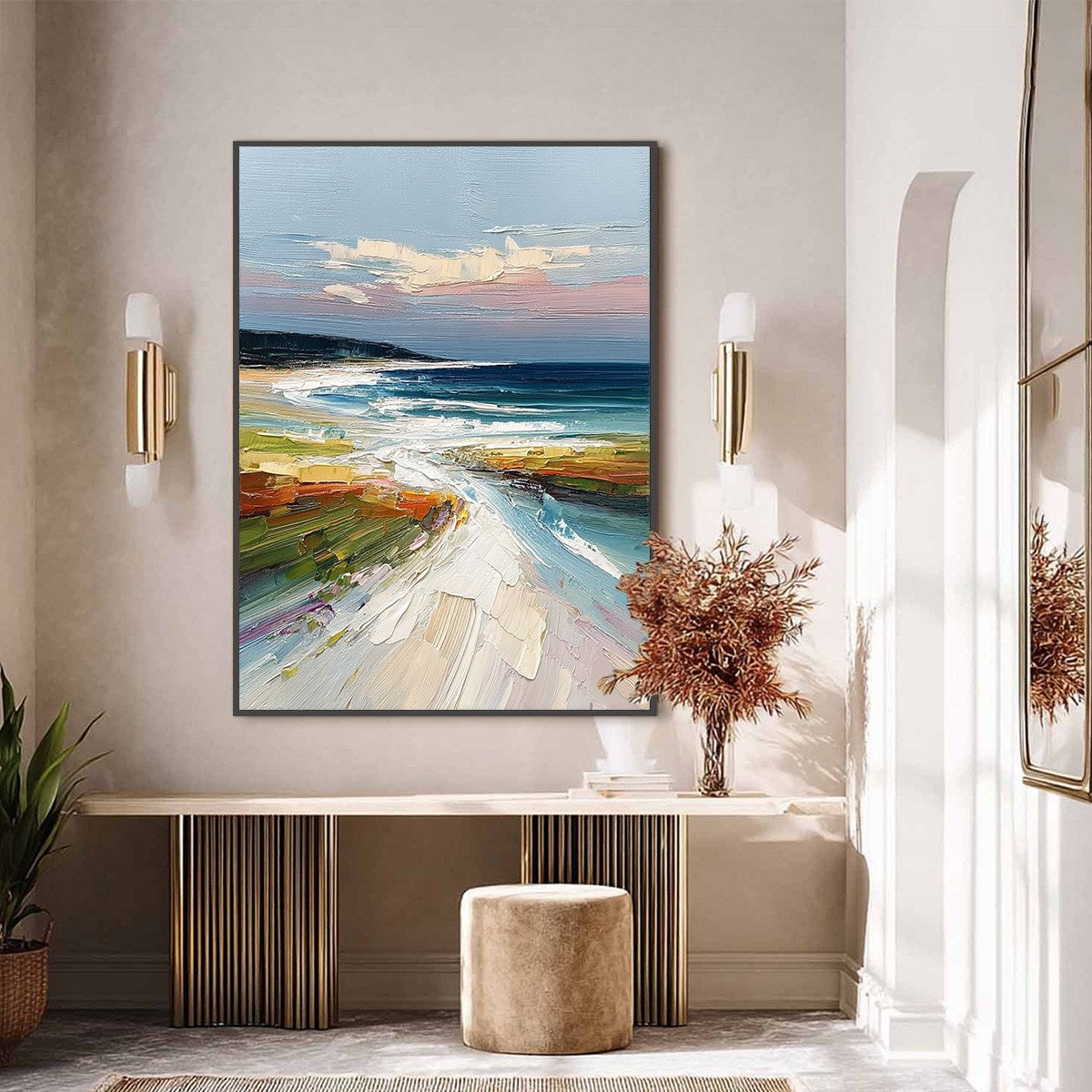 COASTAL EMBRACE: Textured Impasto Seascape Oil Painting - Image 6