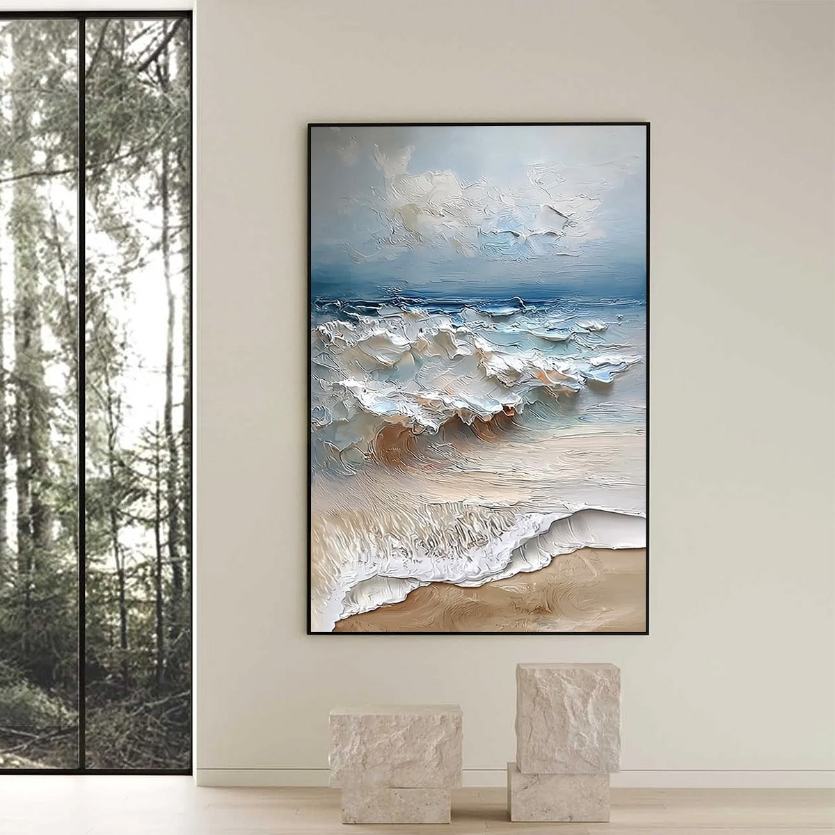 COASTAL EMBRACE: Textured Impasto Seascape Oil Painting - Image 6