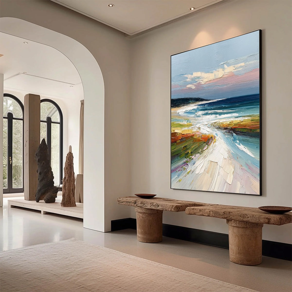 COASTAL EMBRACE: Textured Impasto Seascape Oil Painting - Image 7