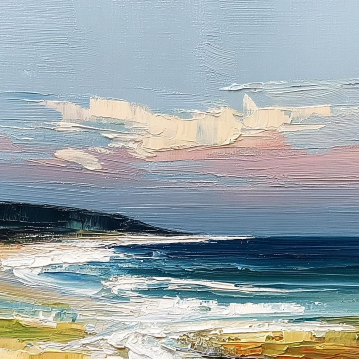 COASTAL EMBRACE: Textured Impasto Seascape Oil Painting - Image 3