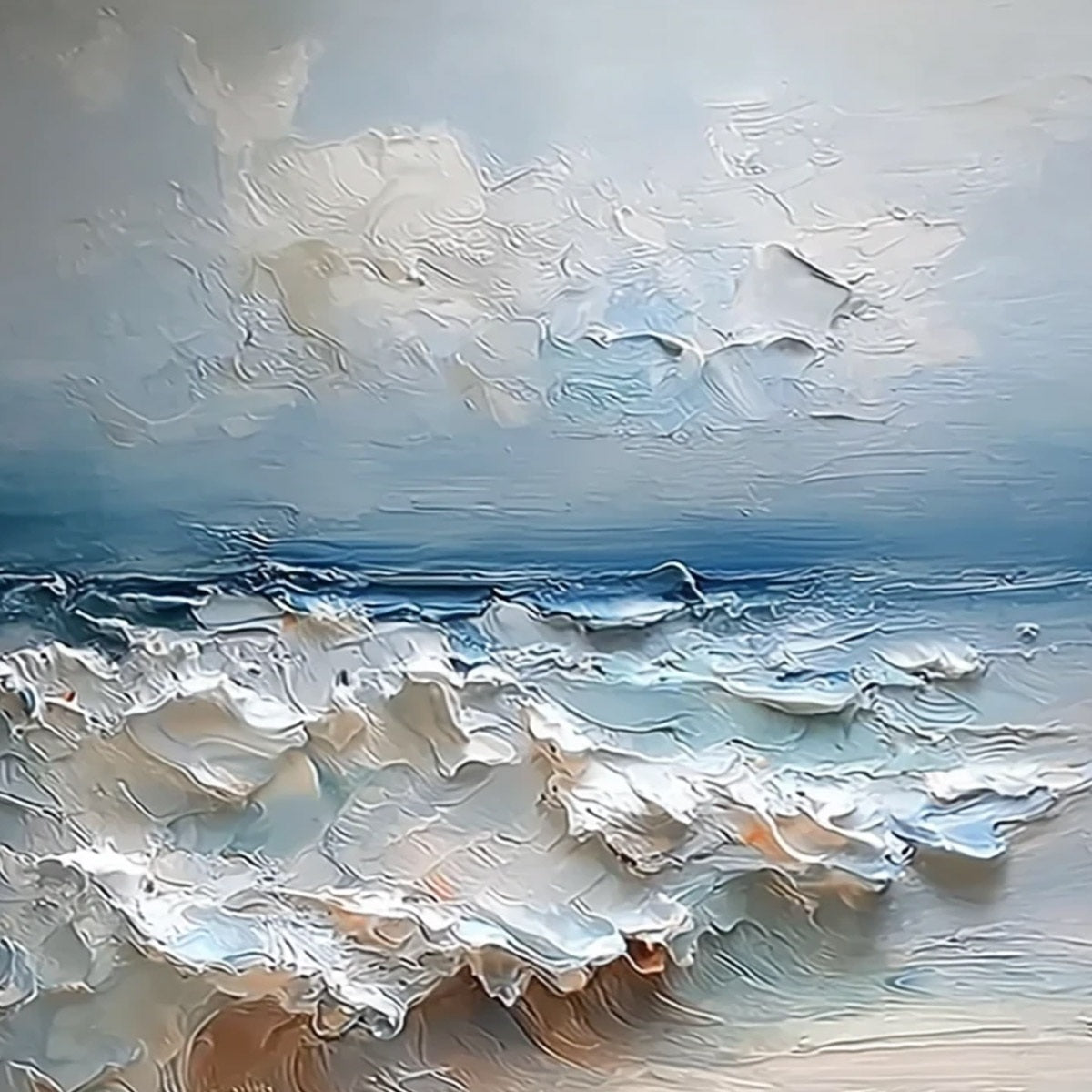 COASTAL EMBRACE: Textured Impasto Seascape Oil Painting - Image 5