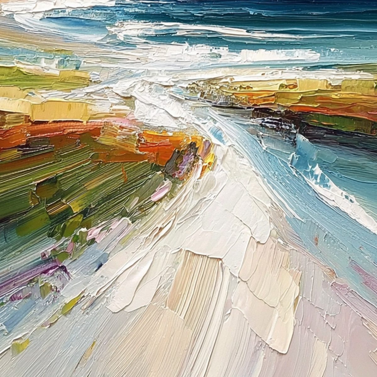 COASTAL EMBRACE: Textured Impasto Seascape Oil Painting - Image 5