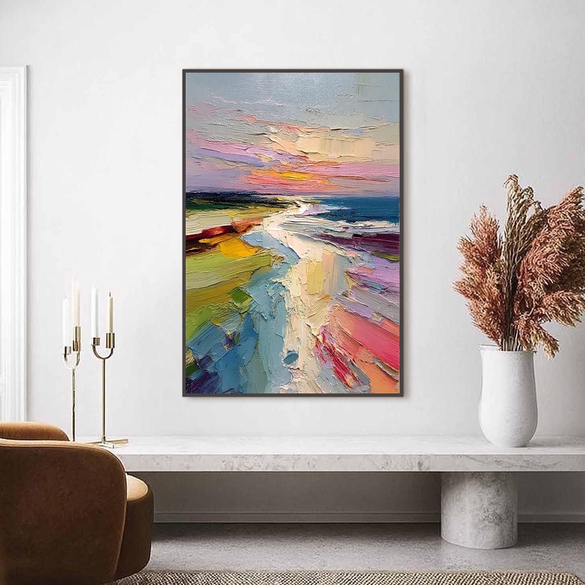 COASTAL EMBRACE: Textured Vertical Coastal Landscape Impasto Painting - Image 2