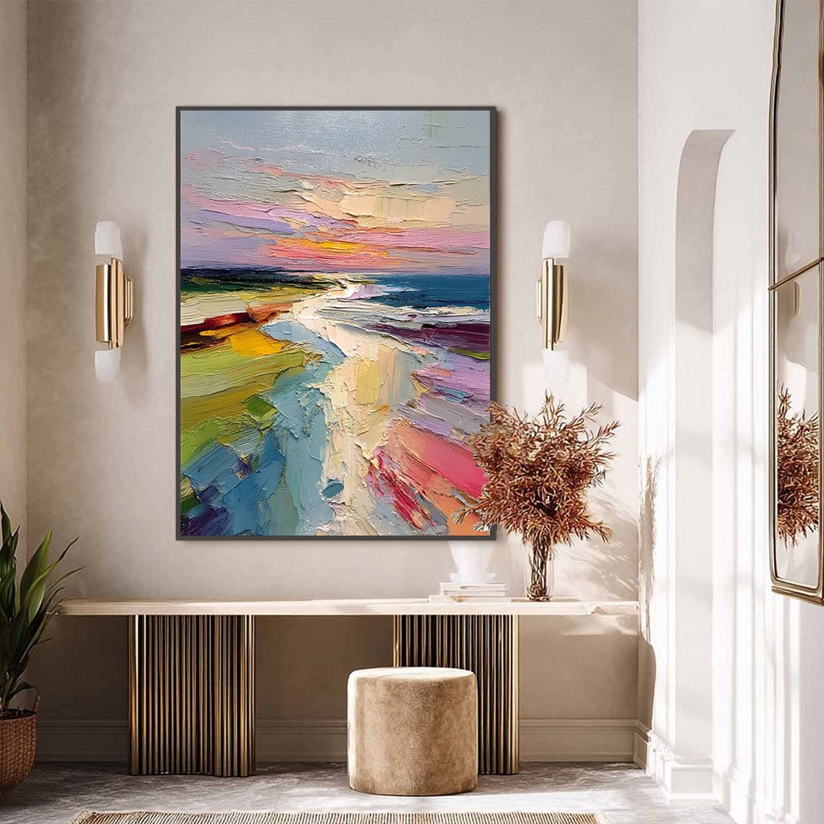 COASTAL EMBRACE: Textured Vertical Coastal Landscape Impasto Painting - Image 4