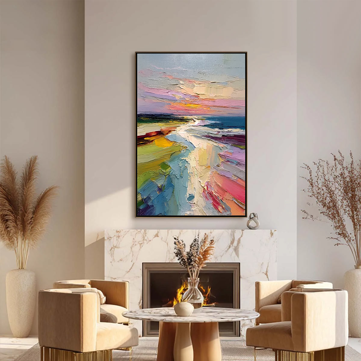 COASTAL EMBRACE: Textured Vertical Coastal Landscape Impasto Painting - Image 6