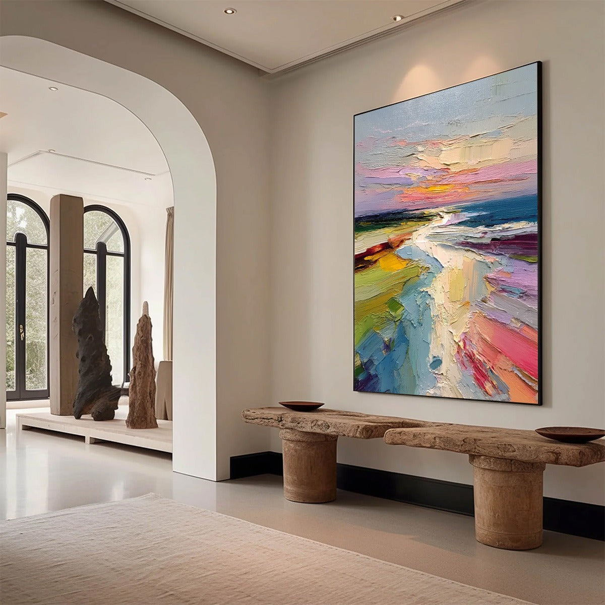COASTAL EMBRACE: Textured Vertical Coastal Landscape Impasto Painting - Image 7