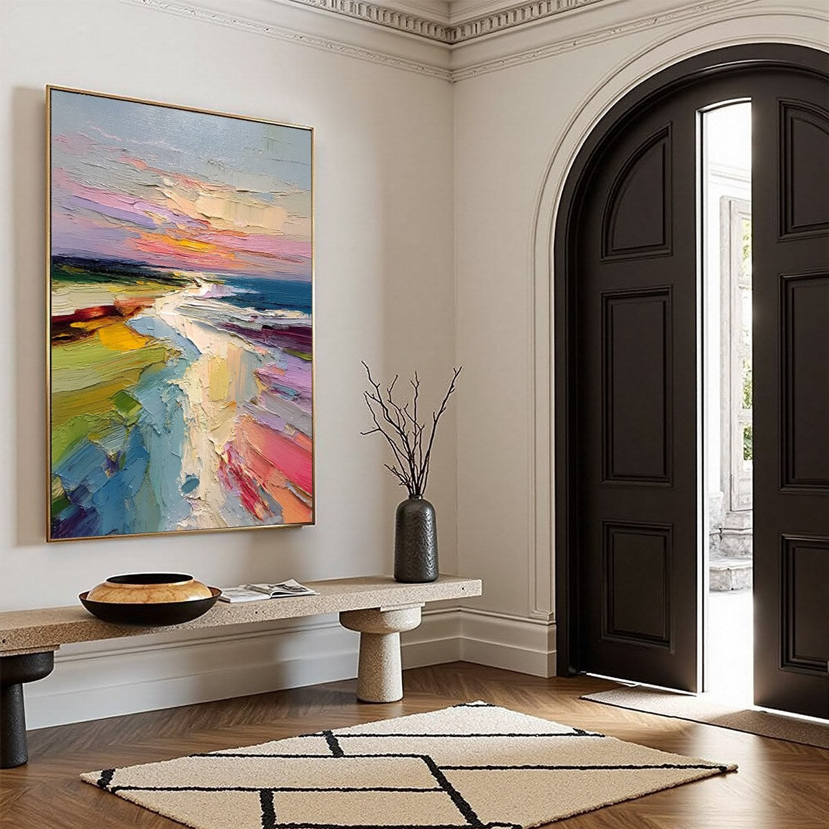 COASTAL EMBRACE: Textured Vertical Coastal Landscape Impasto Painting - Image 8