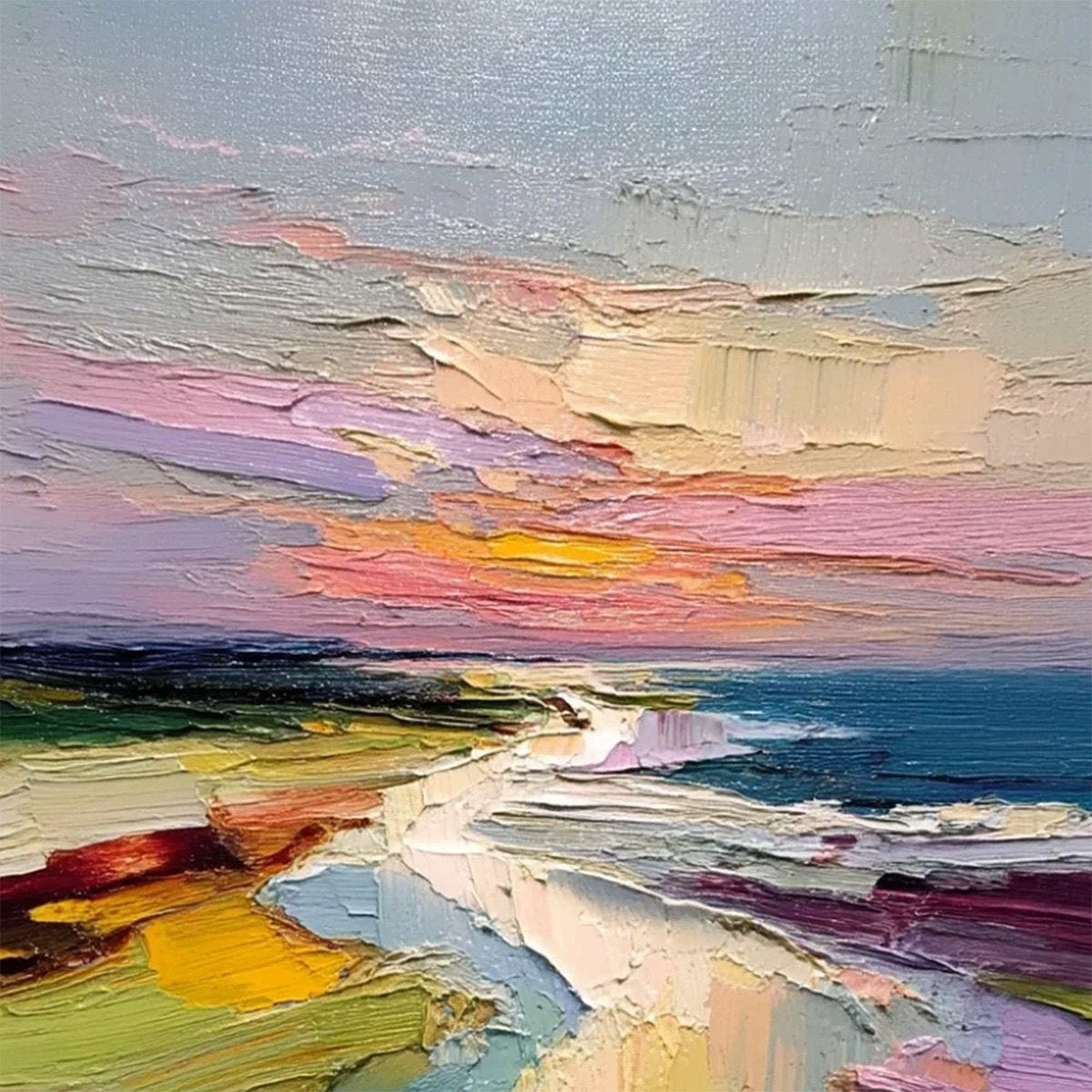 COASTAL EMBRACE: Textured Vertical Coastal Landscape Impasto Painting - Image 3