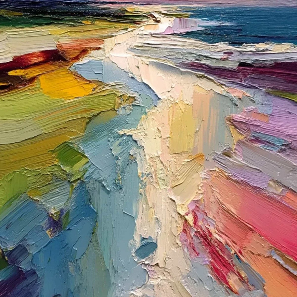 COASTAL EMBRACE: Textured Vertical Coastal Landscape Impasto Painting - Image 5