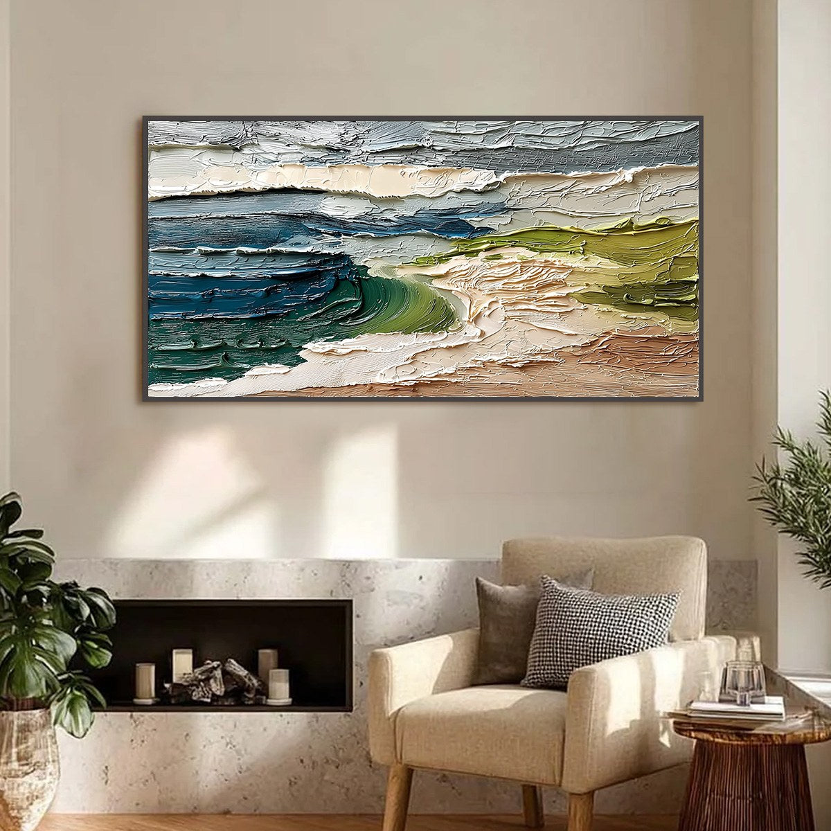 COASTAL EMBRACE: Textured Wabi Sabi Seascape Impasto Painting - Image 2
