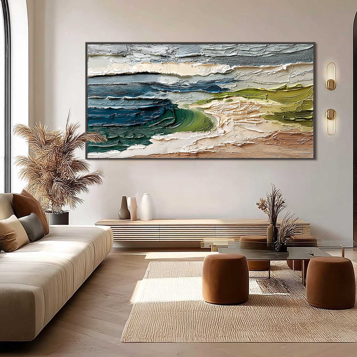 COASTAL EMBRACE: Textured Wabi Sabi Seascape Impasto Painting - Image 6
