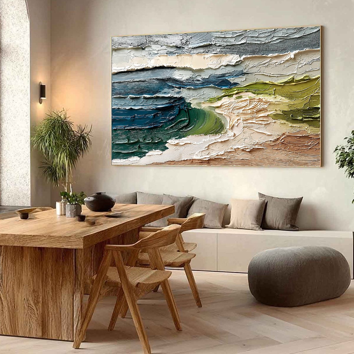 COASTAL EMBRACE: Textured Wabi Sabi Seascape Impasto Painting - Image 7