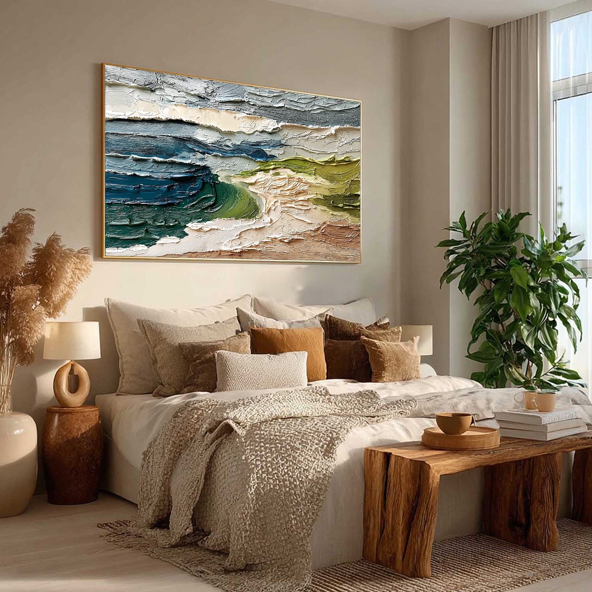 COASTAL EMBRACE: Textured Wabi Sabi Seascape Impasto Painting - Image 8