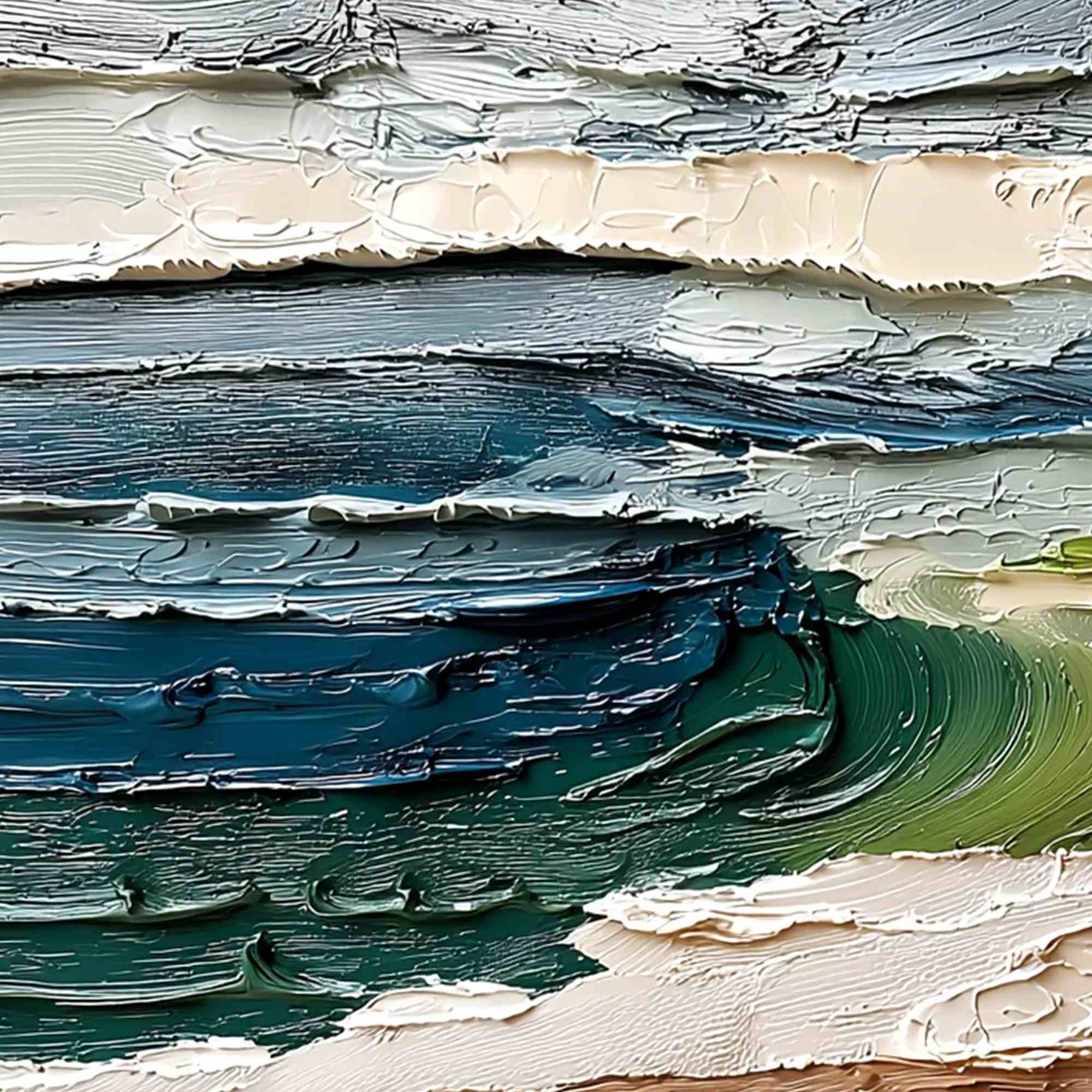 COASTAL EMBRACE: Textured Wabi Sabi Seascape Impasto Painting - Image 3