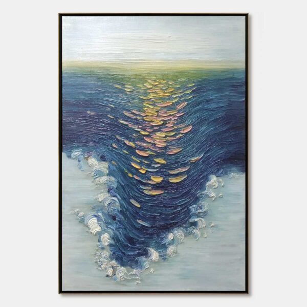 COASTAL GLOW: Textured Impasto Ocean Sunset Abstract Oil Painting