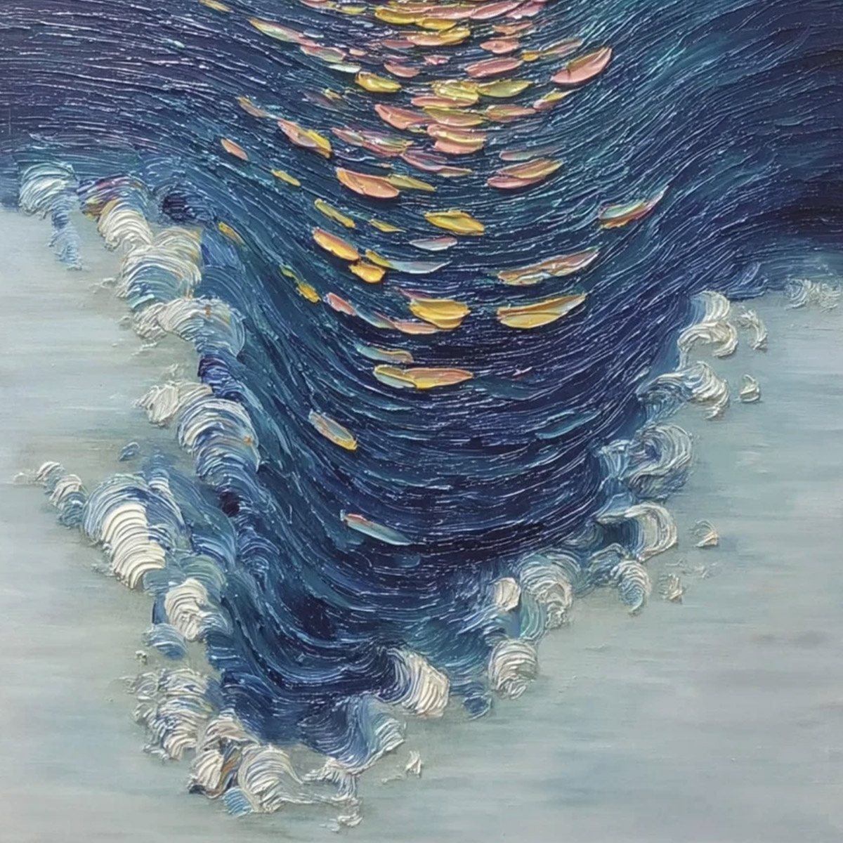 COASTAL GLOW: Textured Impasto Ocean Sunset Abstract Oil Painting - Image 5