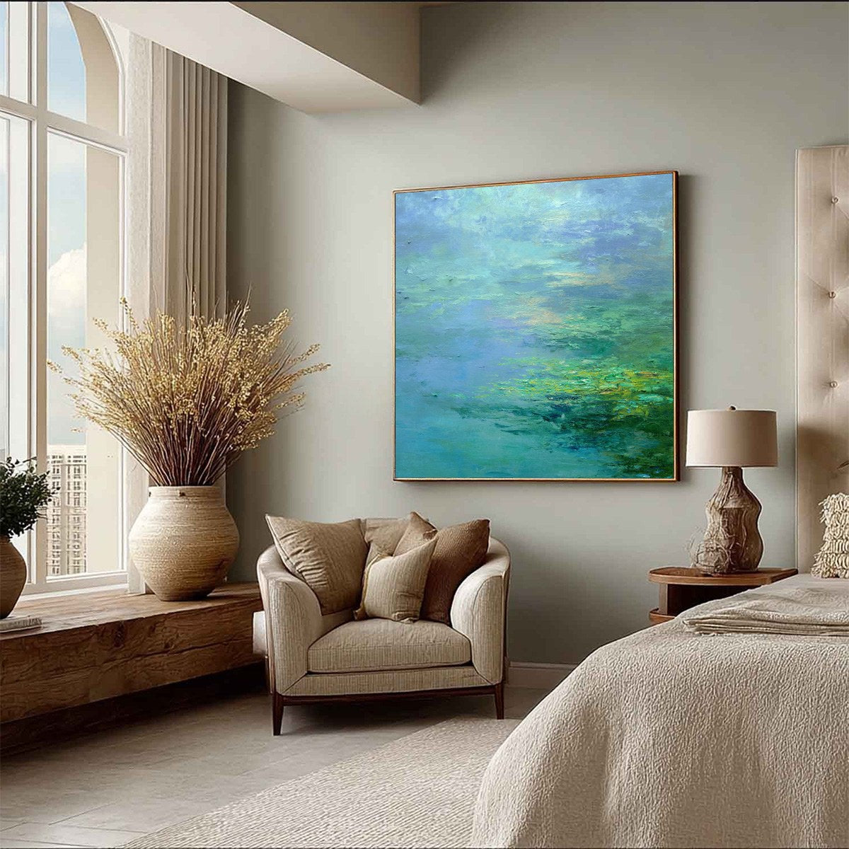 COASTAL MIST: Textured Abstract Wabi Sabi Seascape Painting - Image 8